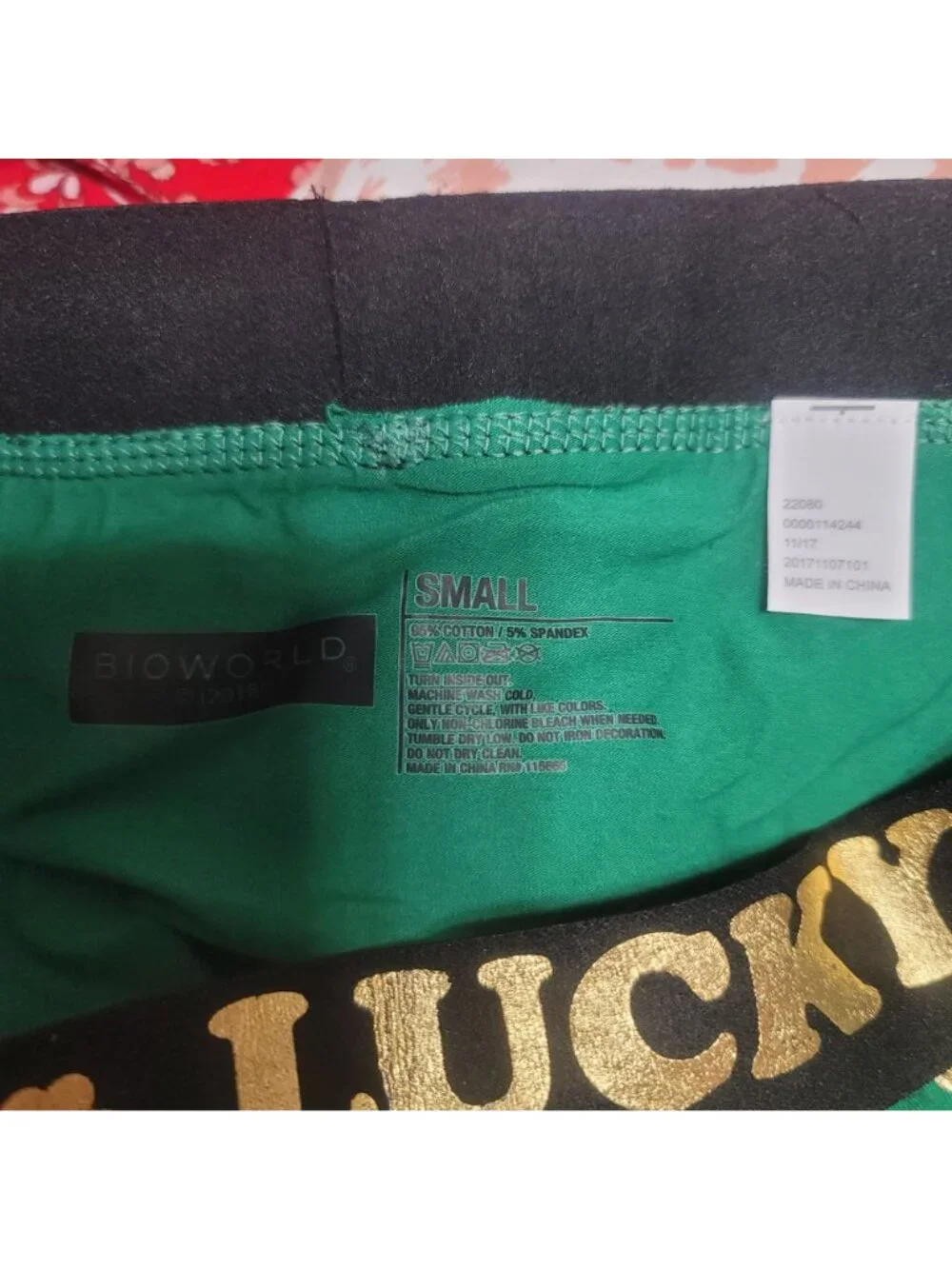 Lucky You Small Green Boxer Briefs Gold Shamrocks Bioworld Cotton/Spandex Blend